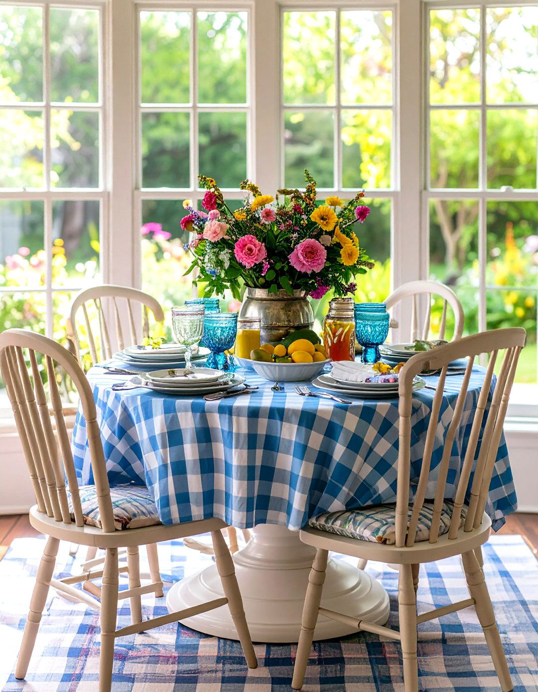 Cottage Dining Room with Windsor Chairs and Checkered Textiles - 20 cottage dining room ideas