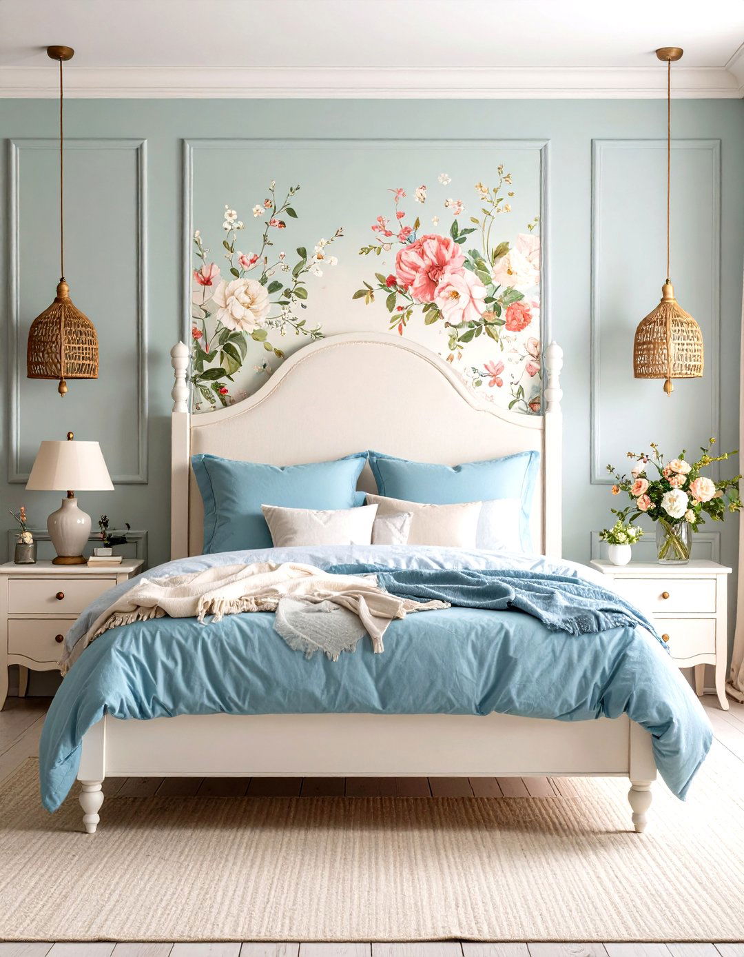 Cottage Floral Wallpaper Accent Walls - 20 Cottage Decorating Ideas
