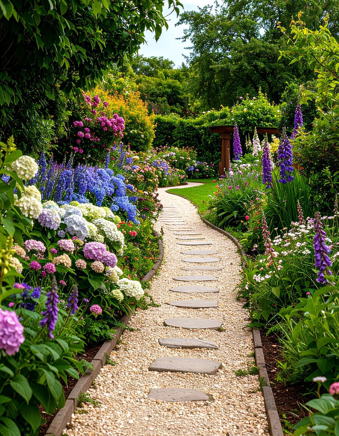 Cottage Garden Bloom Framed Walkway for Storybook Appeal - 20 Curved Walkway Ideas