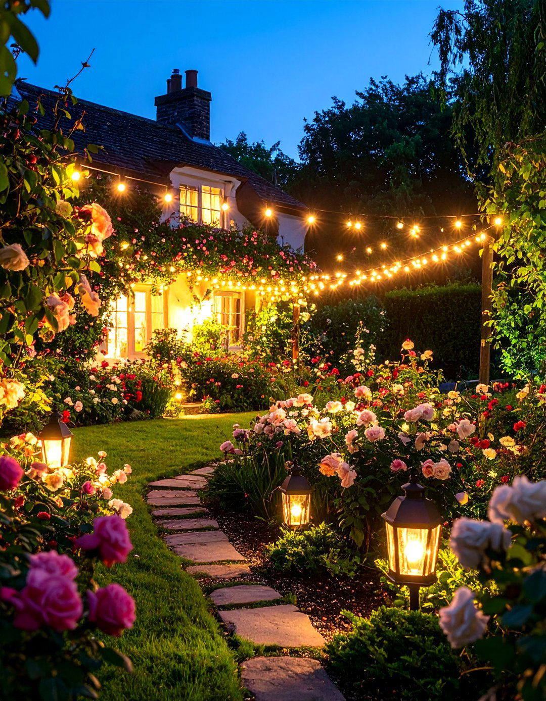 Cottage Garden Landscape Lighting Romance - 20 Landscape Lighting Ideas