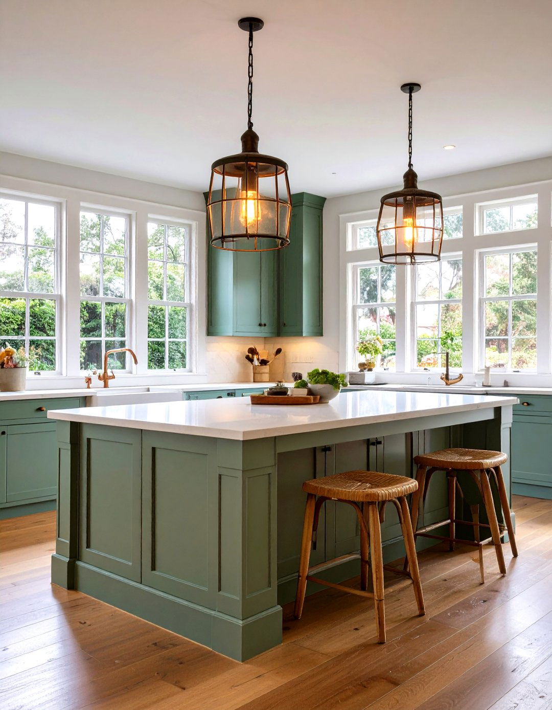 Cottage Inspired Apron Front - 20 Sage Green Kitchen Island Ideas