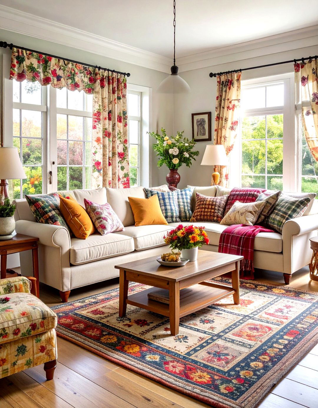 Cottage Living Room Vintage Mixed Pattern Design - 20 Cottage Living Room Ideas