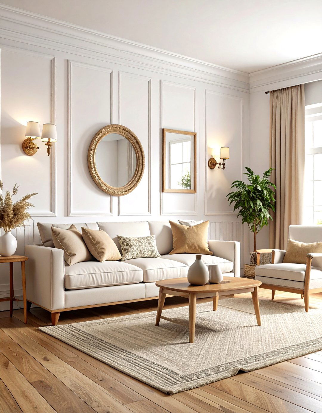 Cottage Living Room with Beadboard Wainscoting - 20 Cottage Living Room Ideas