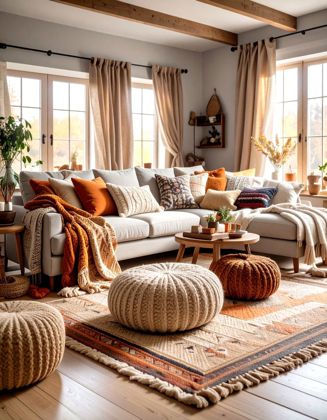 Cottage Living Room with Layered Textiles - 20 Cottage Living Room Ideas
