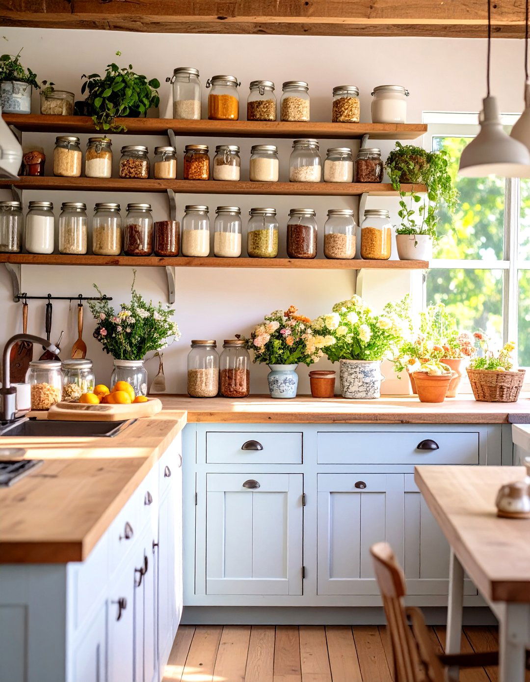 Cottage Mason Jar and Vintage Glassware Display - 20 Cottage Decorating Ideas