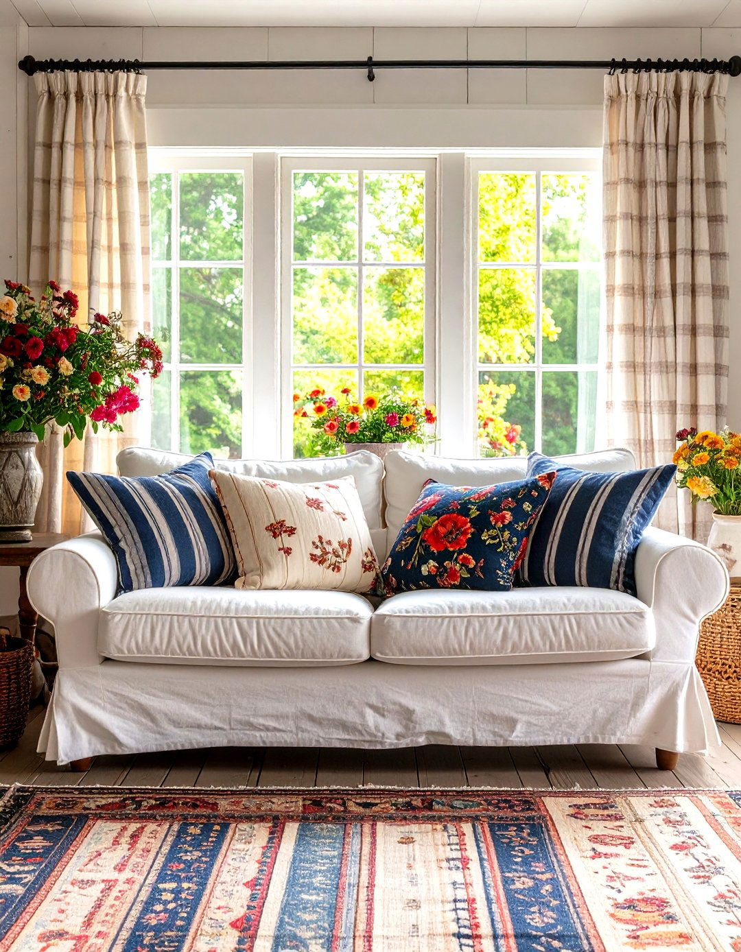 Cottage Mixed Pattern Textile Layering - 20 Cottage Decorating Ideas