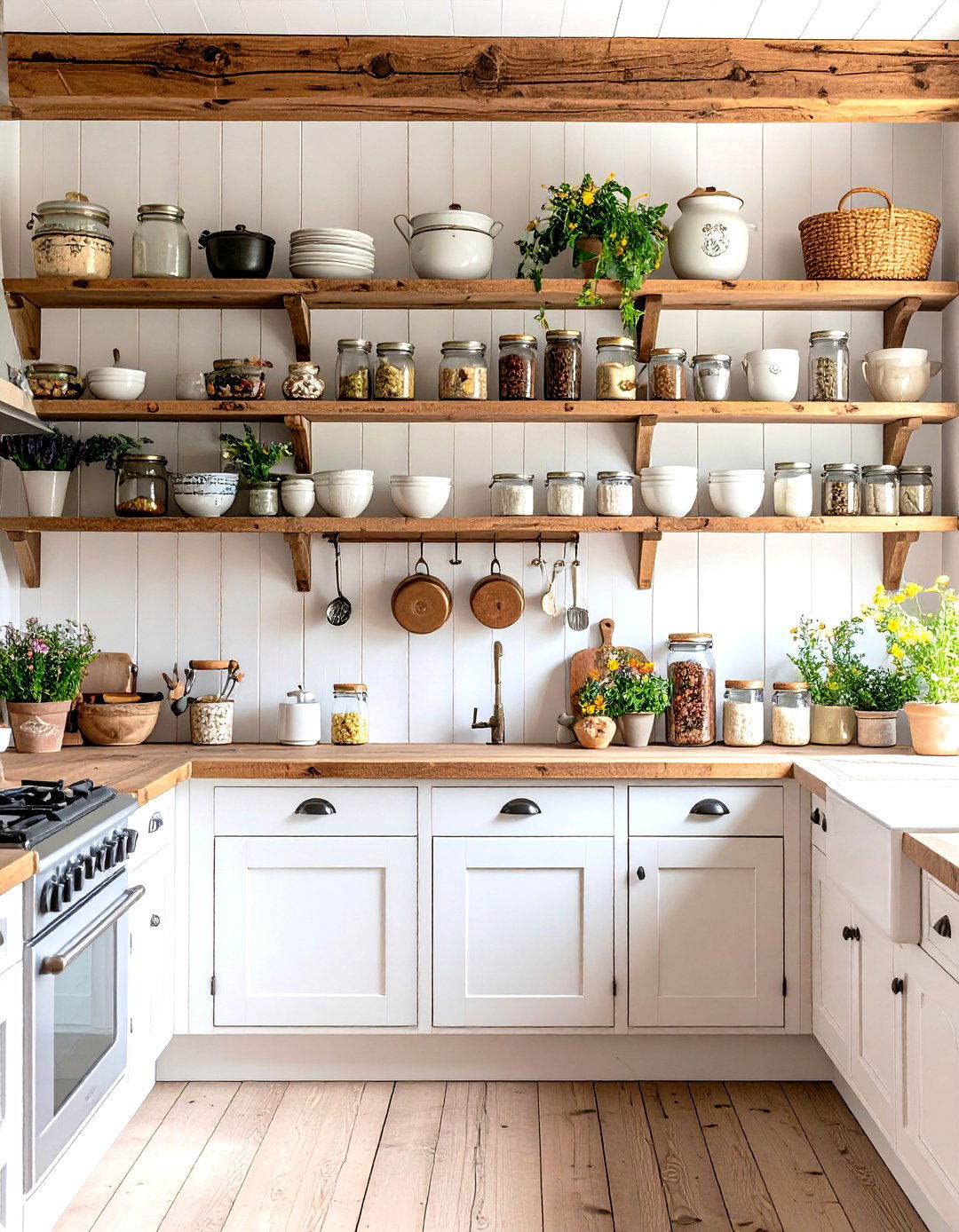 Cottage Open Shelving with Vintage Collections - 20 Cottage Decorating Ideas