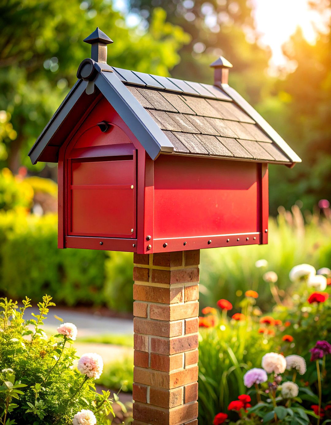 Cottage Style Brick Mailbox with Protective Roof - 20 Brick Mailbox Ideas