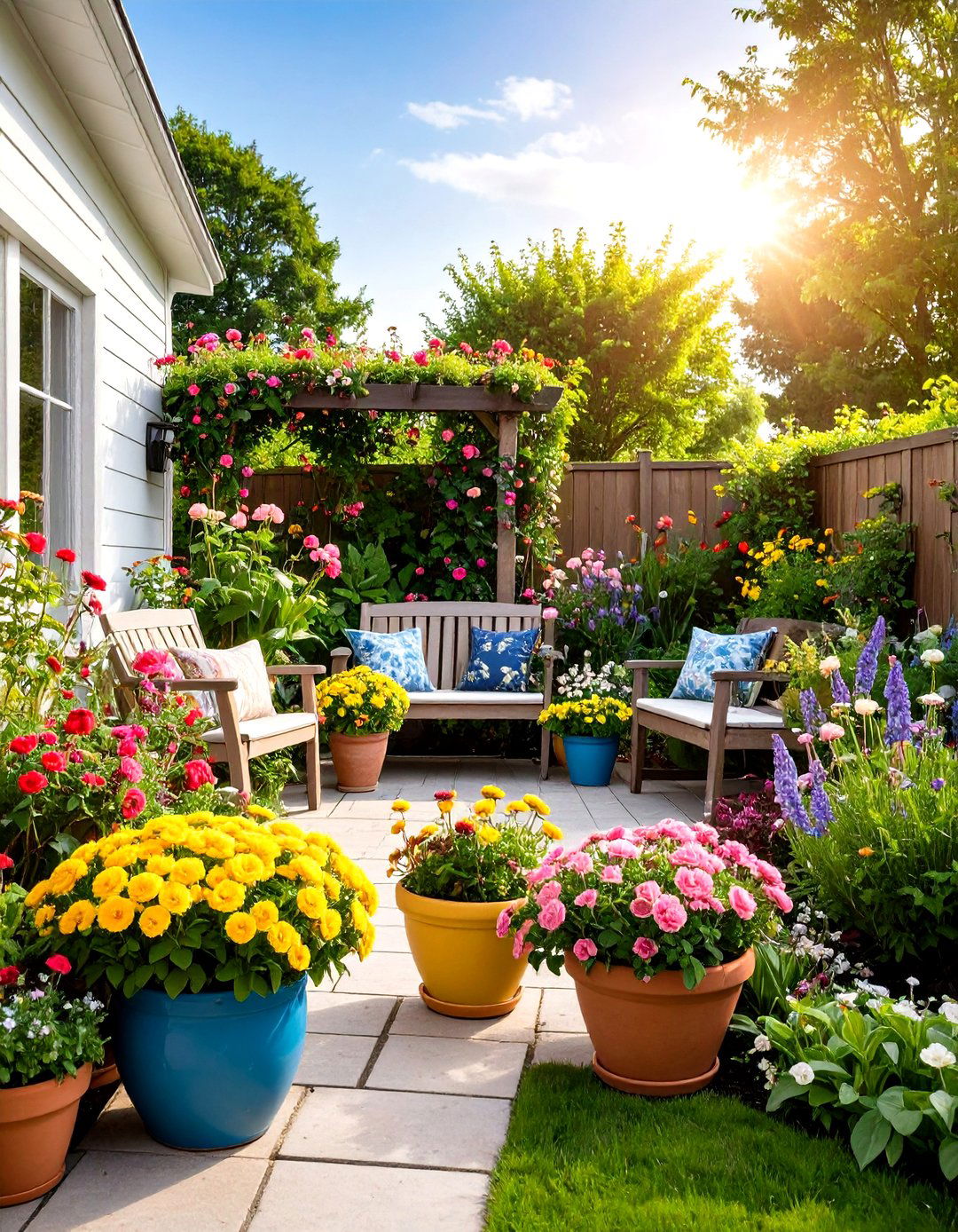 Cottage Style Container Patio Garden - 20 Patio Garden Ideas