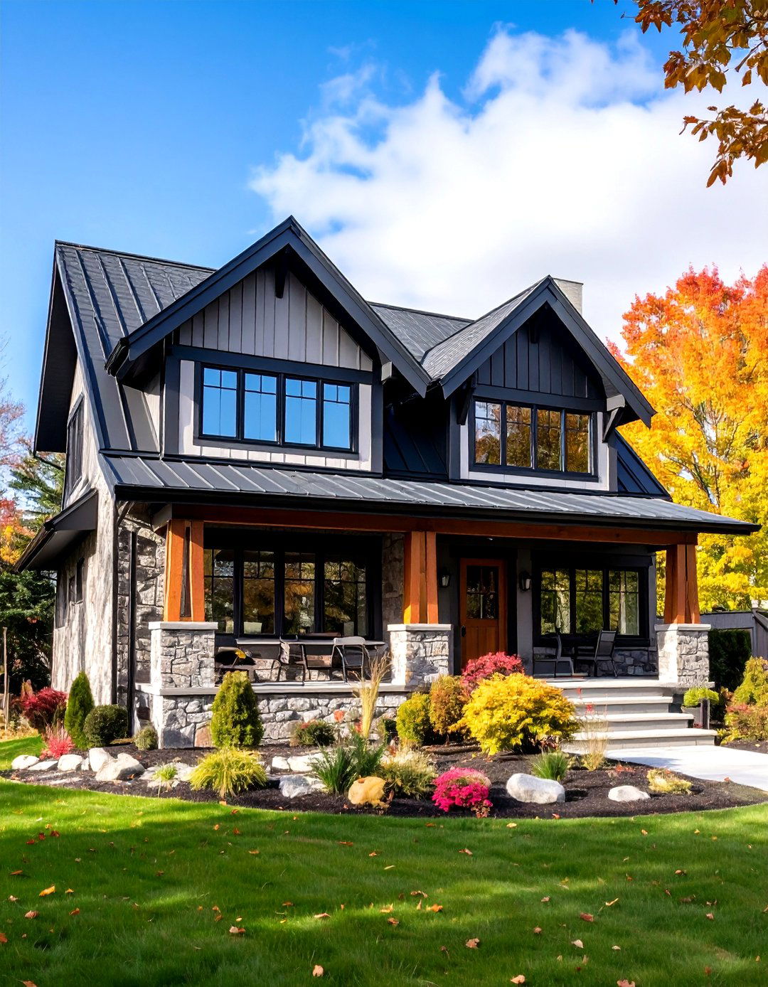 Cottage Style House with Black Grid Windows - 20 Houses With Black Windows