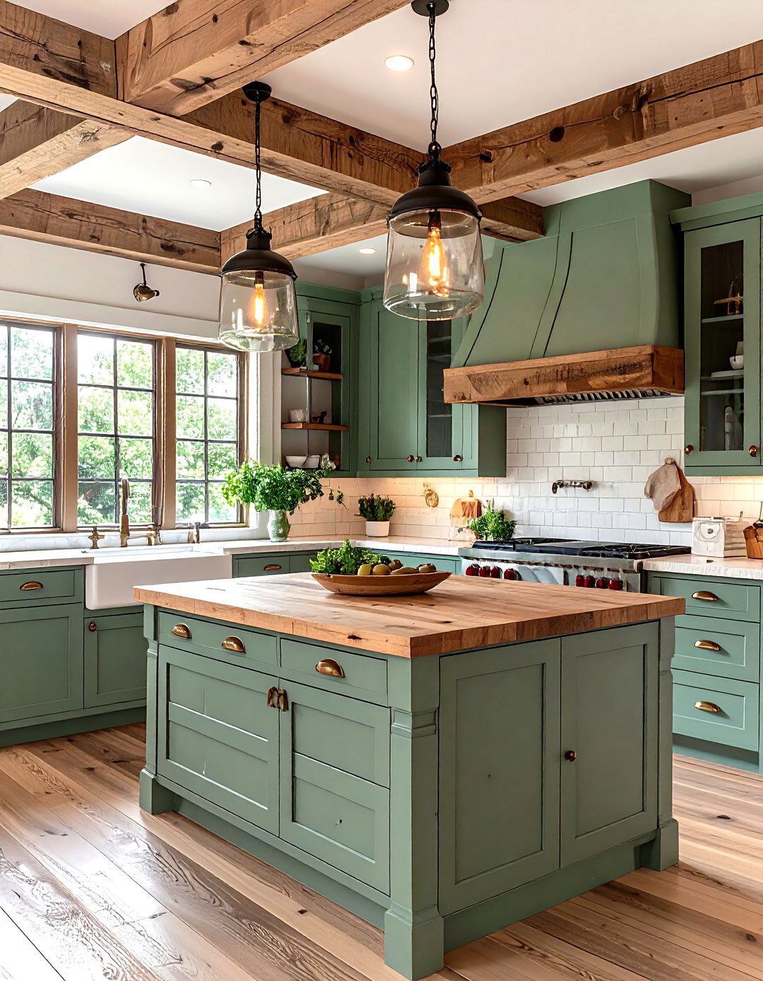 Cottage Style Sage Green Cabinets with Reclaimed Wood Butcher Block Rustic Charm - 20 Sage Green Kitchen Cabinets With Butcher Block Countertops