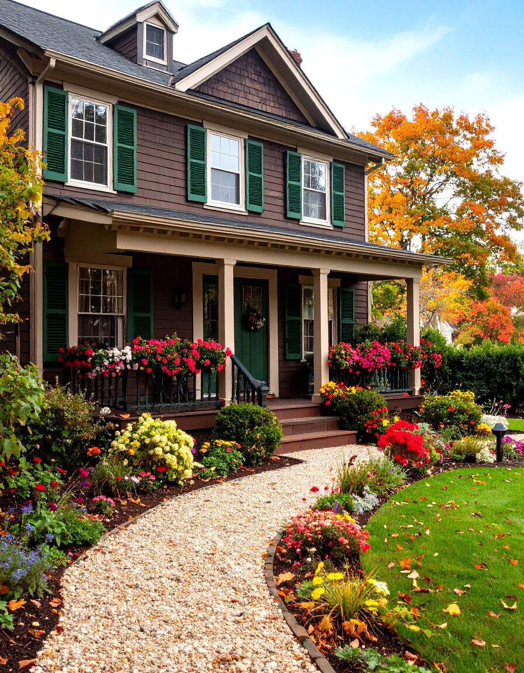 Cottage Style Shutters Personalize a Dark Brown House Exterior - 20 Dark Brown House Exterior Ideas