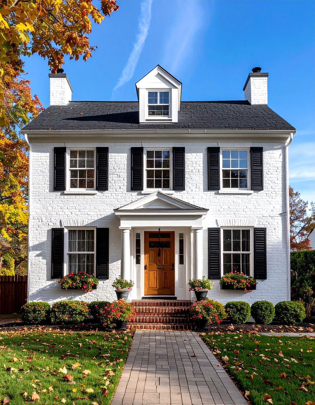 Cottage Style White Brick House With Black Trim and Wooden Doors - 20 White Brick House With Black Trim