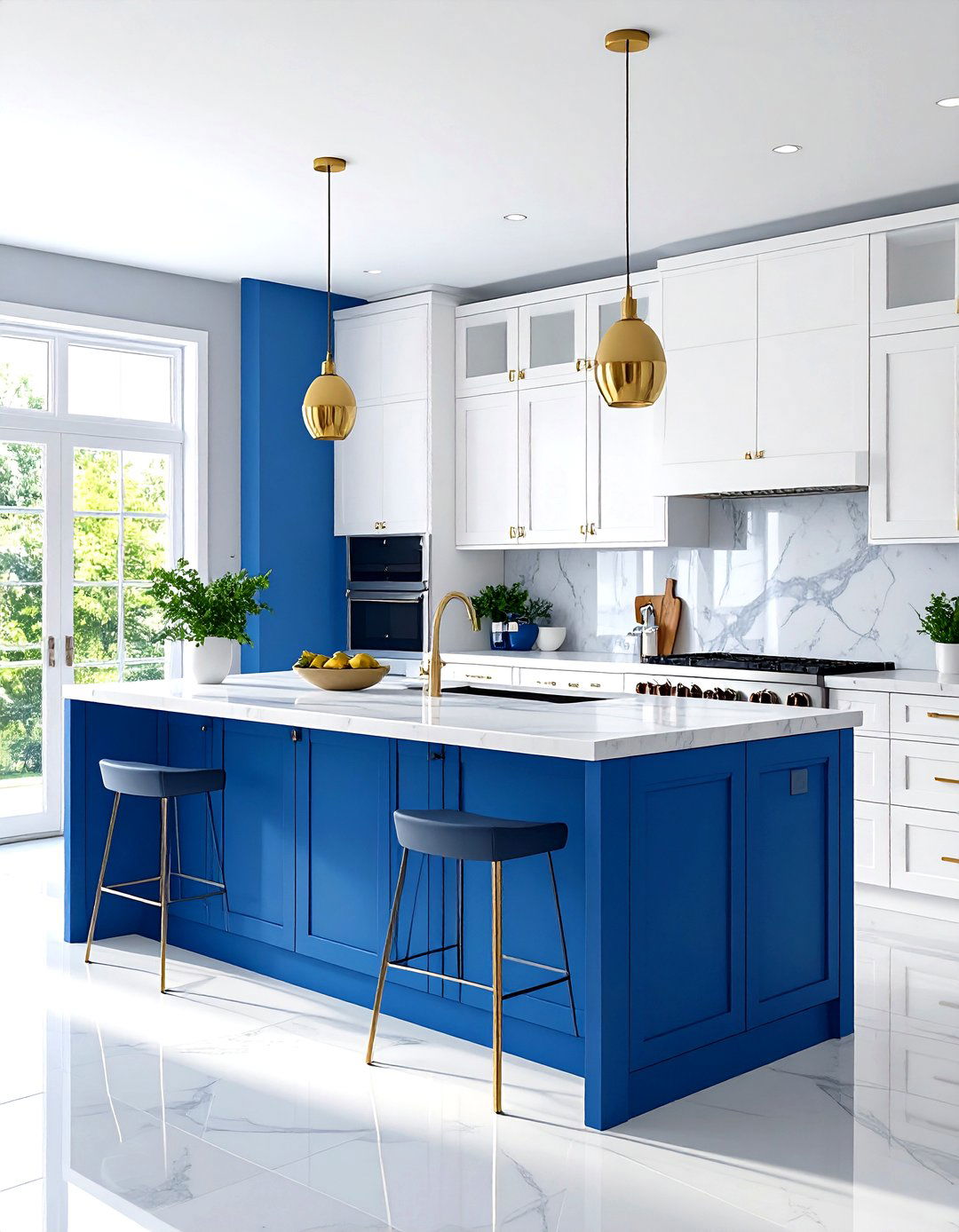 Cottage Style White Kitchen Cabinets with Light Blue Island - 20 White Kitchen Cabinets With Blue Island