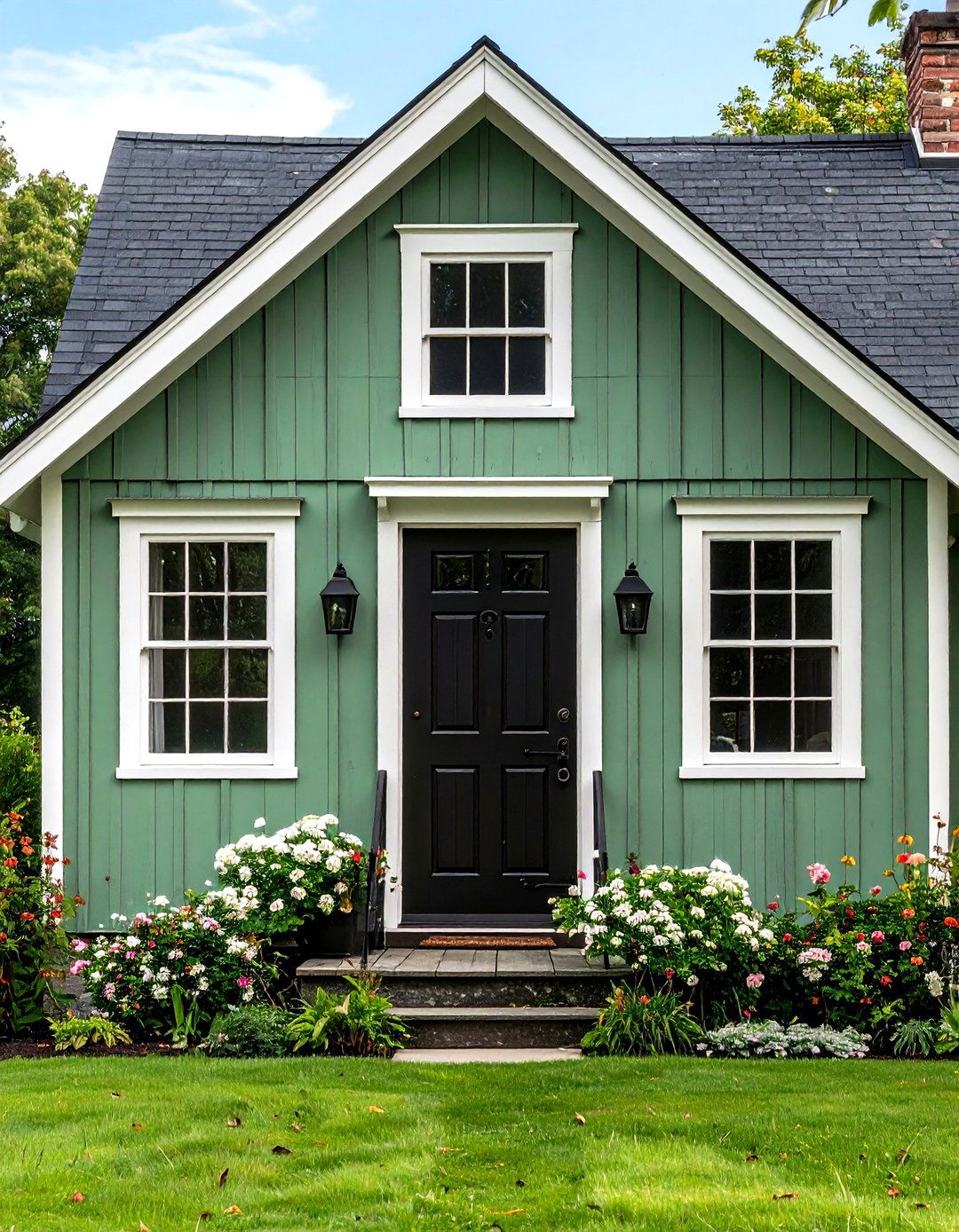 Cottage and Farmhouse Charm - 20 Sage Green House With Black Door