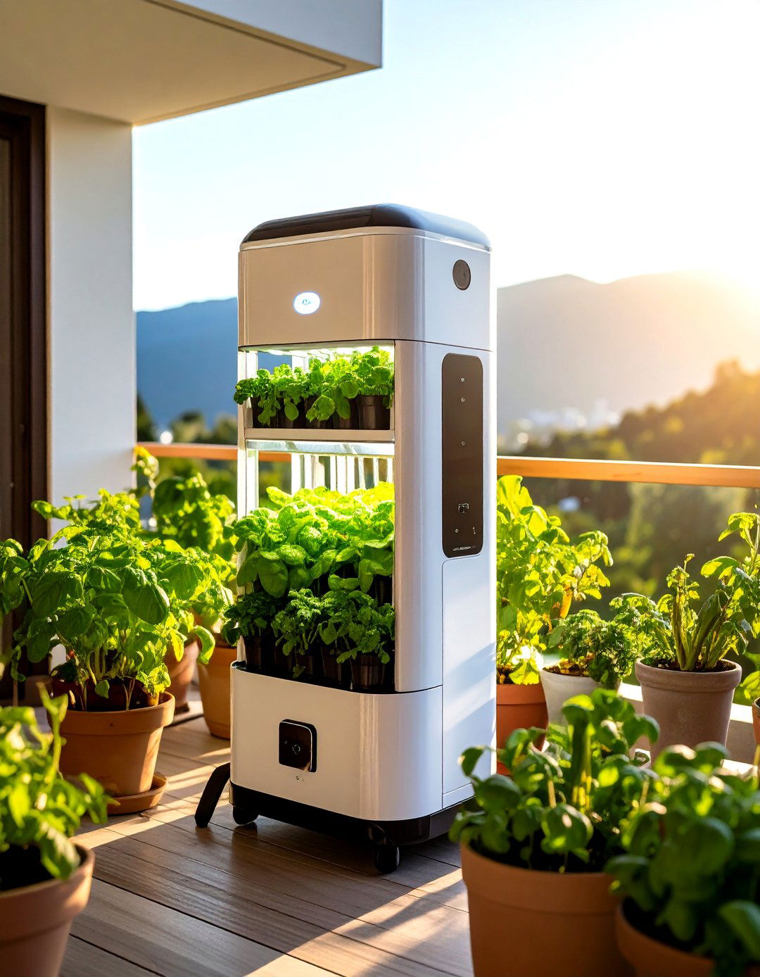 Counter Top Hydroponic Tower for Year Round Greens - 20 Green Balcony Ideas