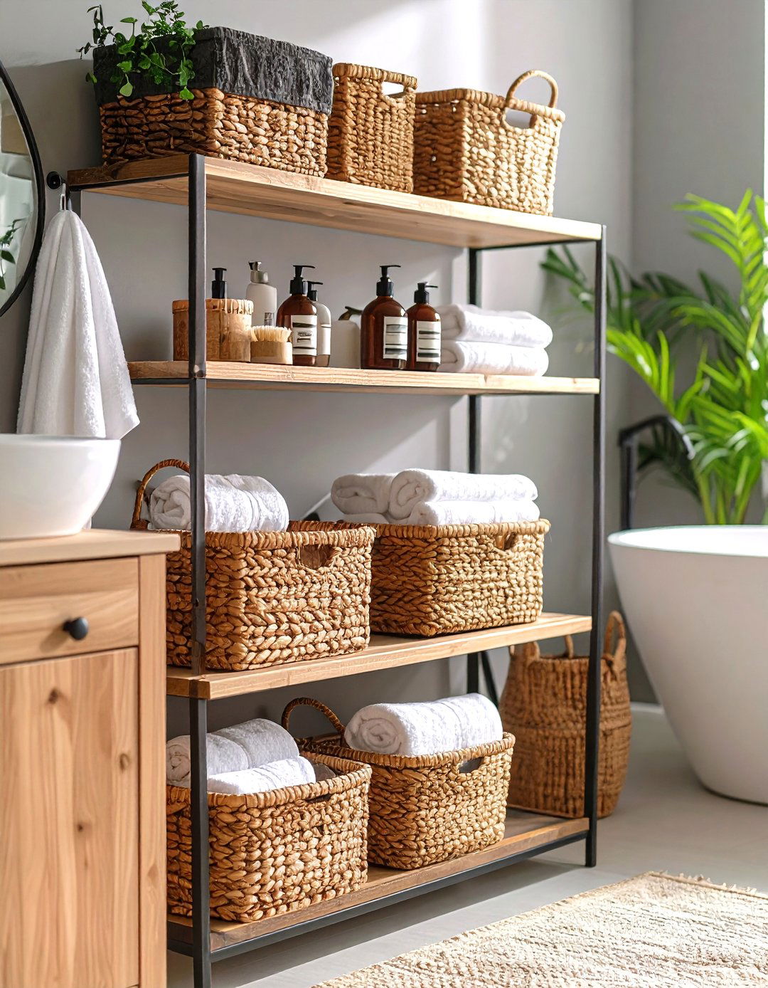 Country Bathroom Wicker Basket Organization - 20 Country Bathroom Ideas