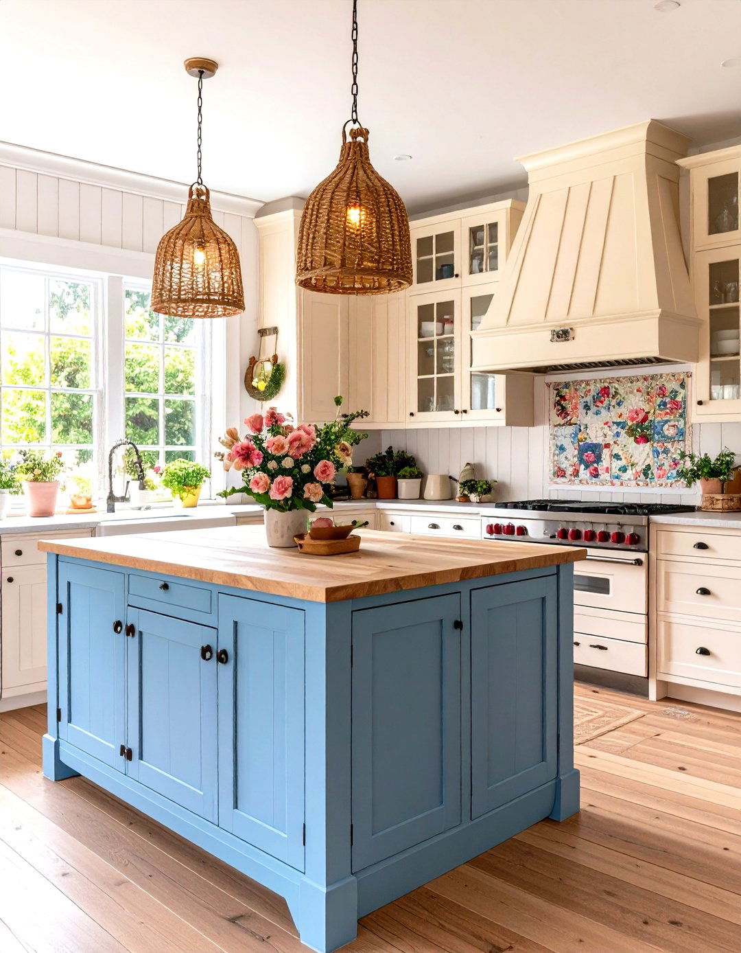 Country Blue Painted Wood Kitchen with Handcrafted Details - 20 kitchens with blue countertops