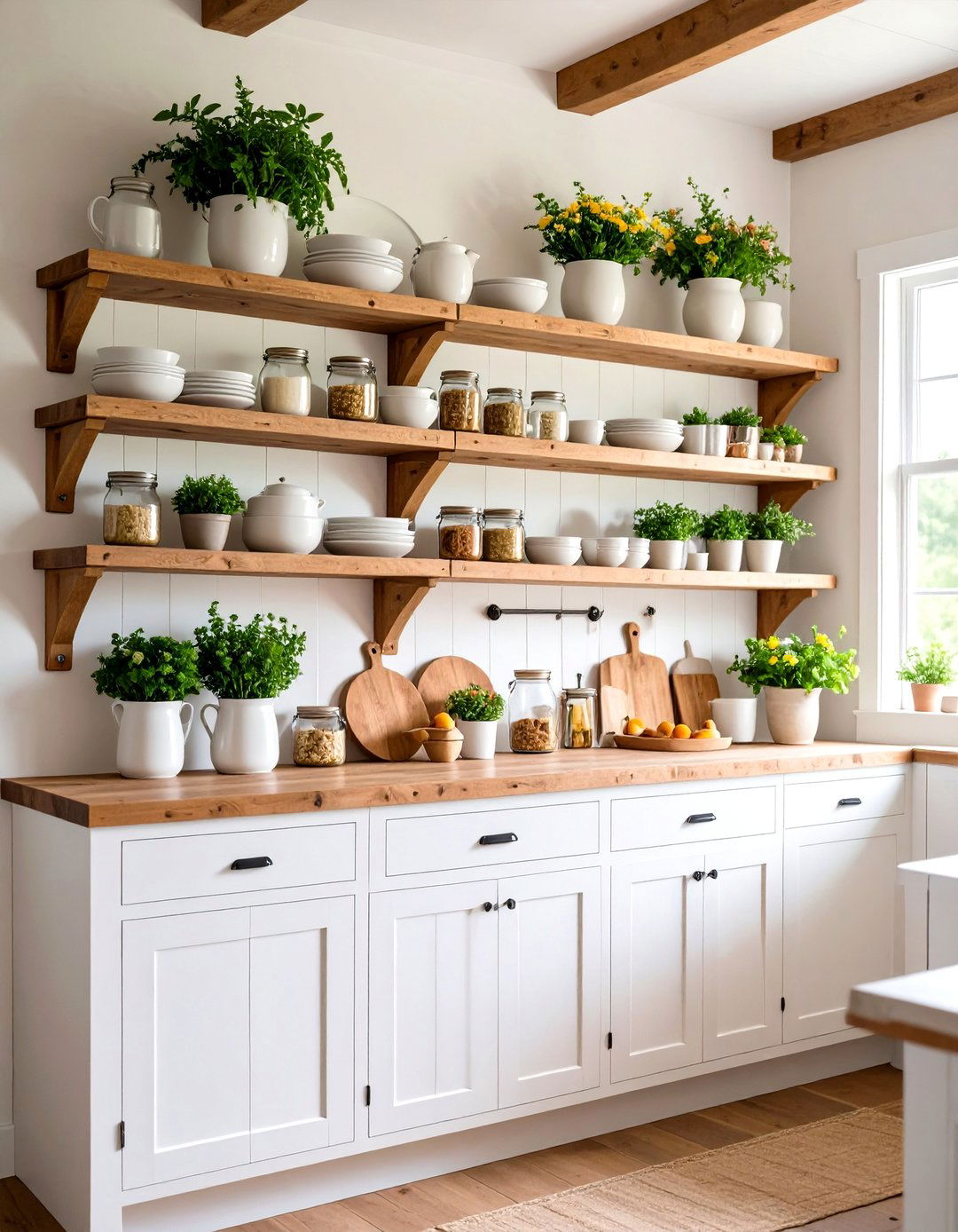 Country Kitchen Open Wooden Shelving - 20 Country Kitchen Ideas
