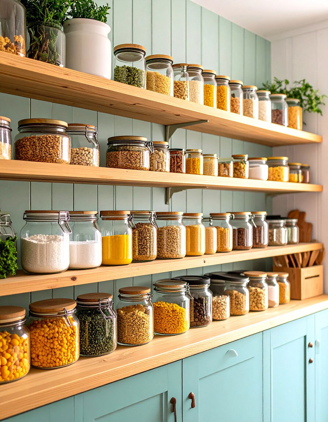 Country Kitchen Pantry with Glass Jars - 20 Country Kitchen Ideas