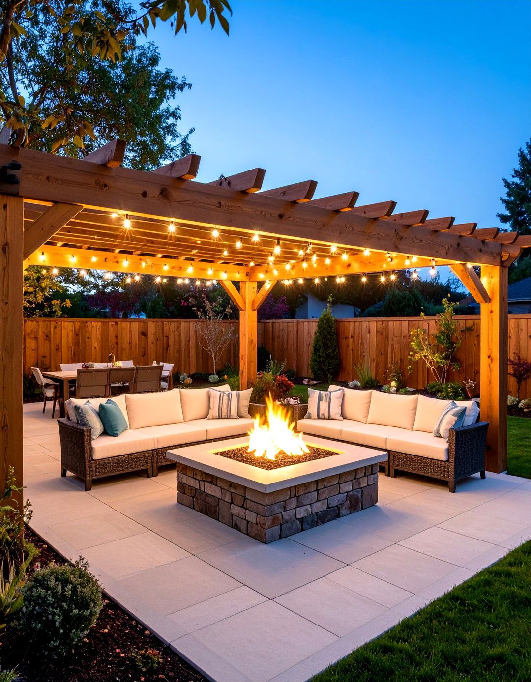 Courtyard Fire Pit with Pergola - 20 Courtyard Ideas