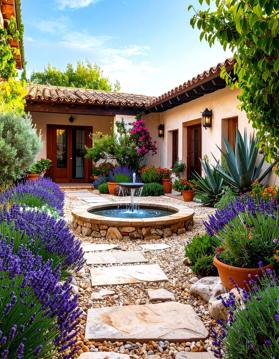 Courtyard Spanish Garden with Drought Tolerant Landscaping - 20 Spanish Courtyard Ideas