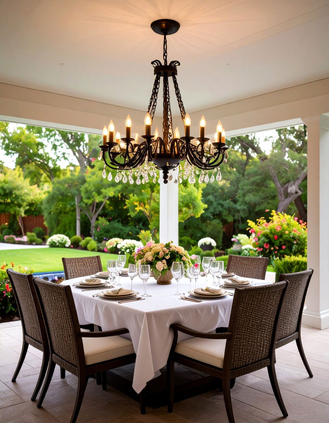 Covered Patio Chandelier Lighting for Dramatic Statement Appeal - 20 Covered Patio Lighting Ideas