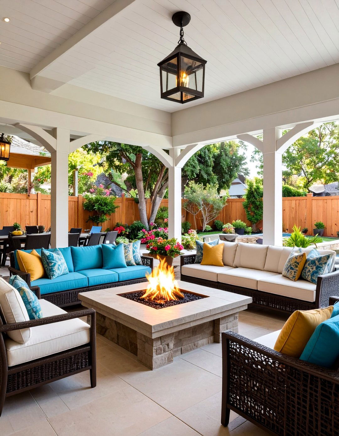 Covered Patio Fire Feature Lighting for Warmth and Ambiance - 20 Covered Patio Lighting Ideas