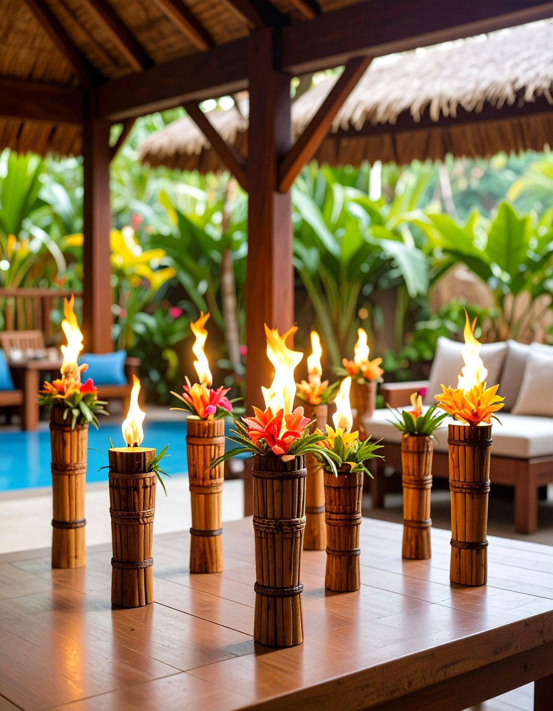 Covered Patio Tiki Torch Lighting for Tropical Atmosphere - 20 Covered Patio Lighting Ideas