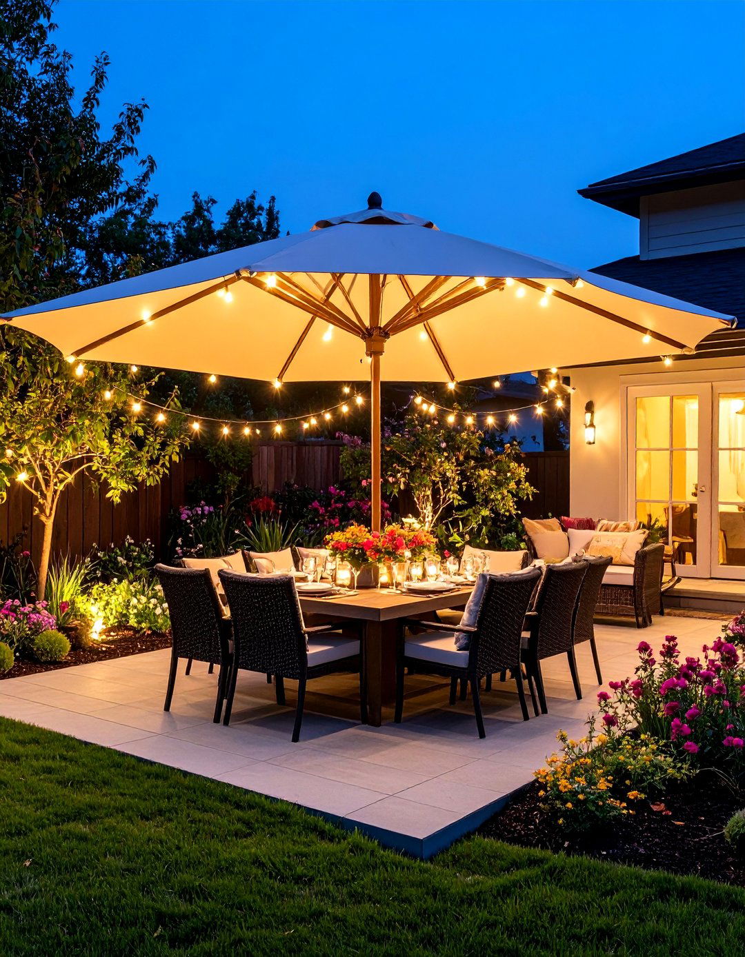 Covered Patio Umbrella Lighting for Dining Enhancement - 20 Covered Patio Lighting Ideas
