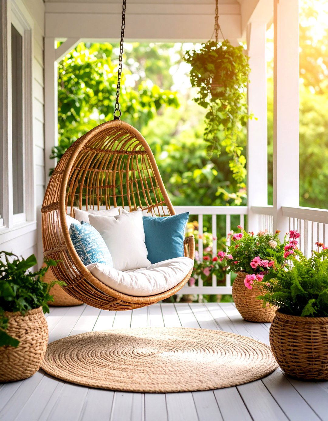 Covered Porch Hanging Swing Reading Nook - 20 Covered Porch Ideas