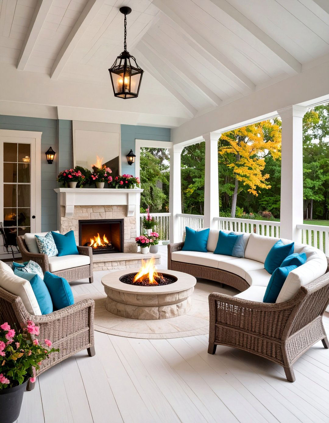 Covered Porch with Fire Feature Warmth - 20 Covered Porch Ideas