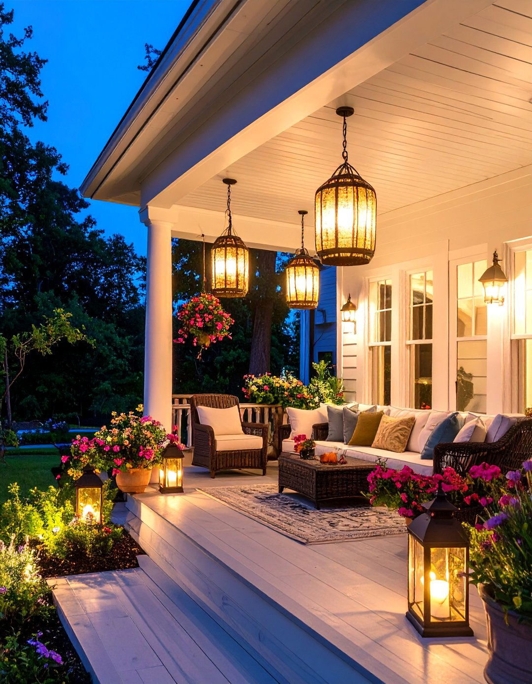 Covered Porch with Statement Lighting Features - 20 Covered Porch Ideas