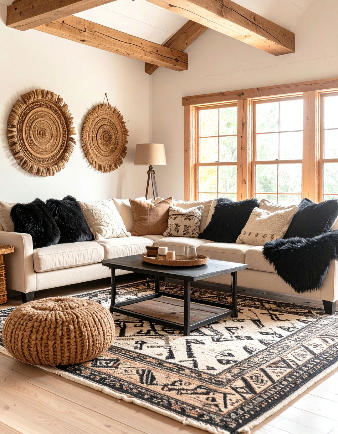 Cozy Cabin Cream and Black Living Room - 20 Cream and Black Living Room Ideas