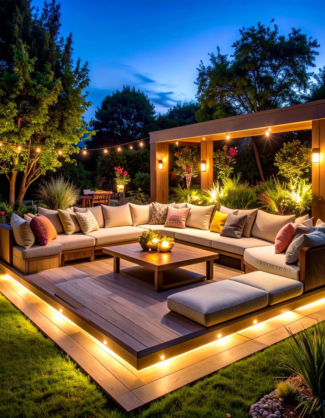 Cozy Conversation Pit with U shaped Seating - 20 Sunken Living Room Ideas
