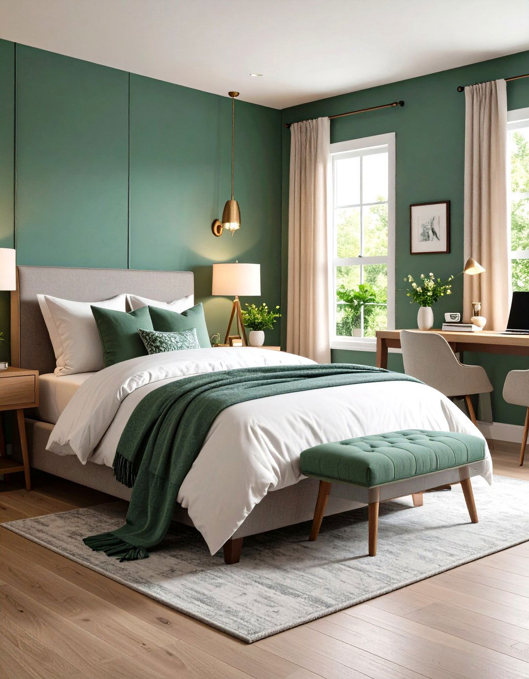 Cozy Dark Green Reading Nook with Daybed - 20 Dark Green Home Office Ideas