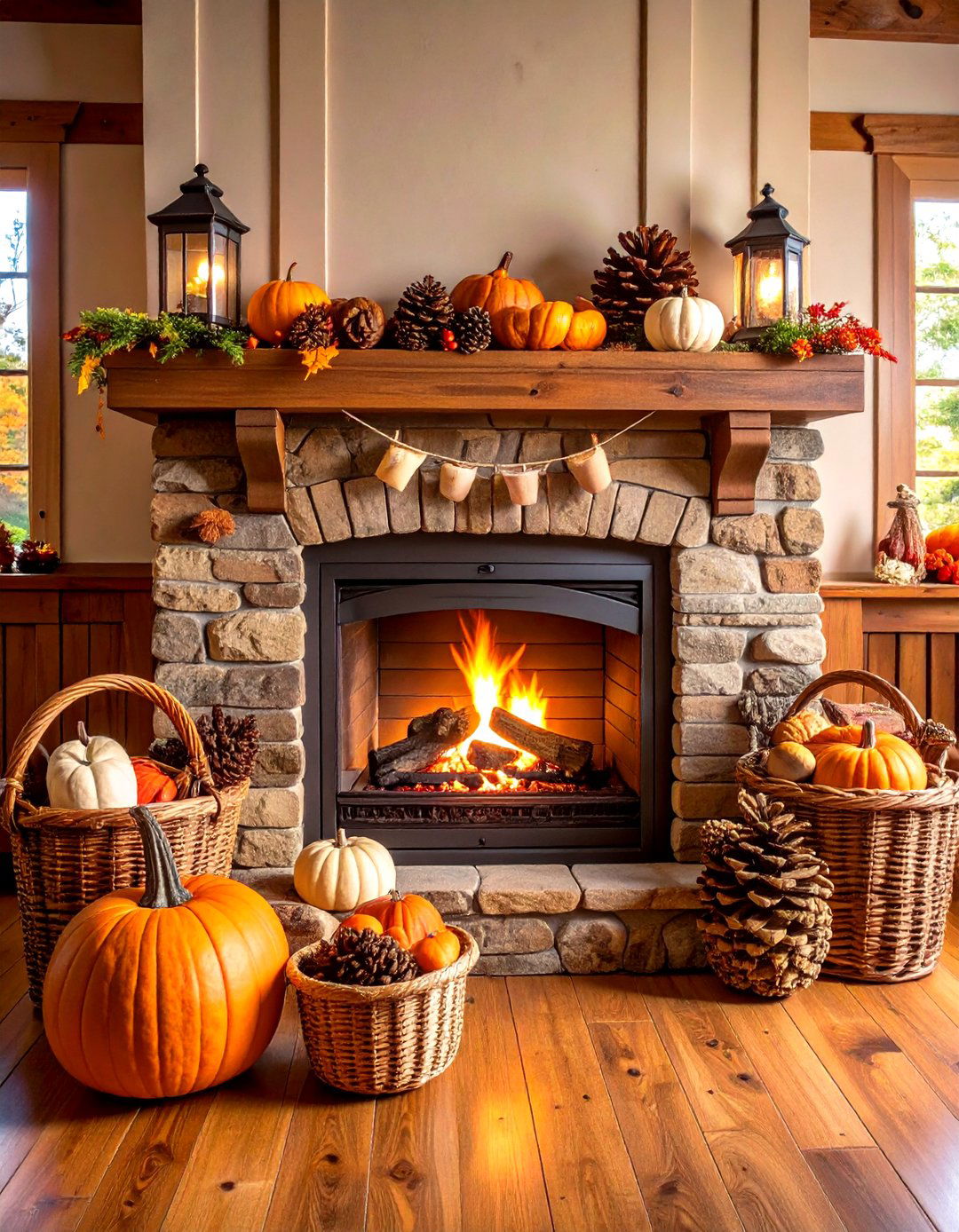 Cozy Fireplace Hearth Display - 20 Thanksgiving Decoration Ideas