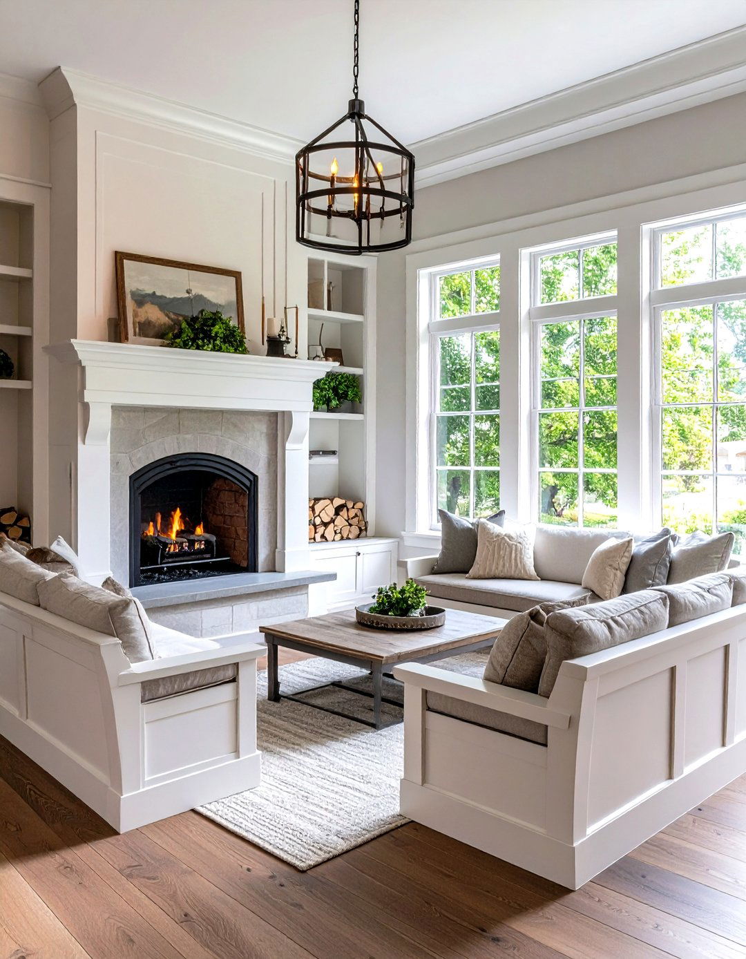 Cozy Inglenook Benches Built Around Fire - 20 Craftsman-style Fireplace Ideas