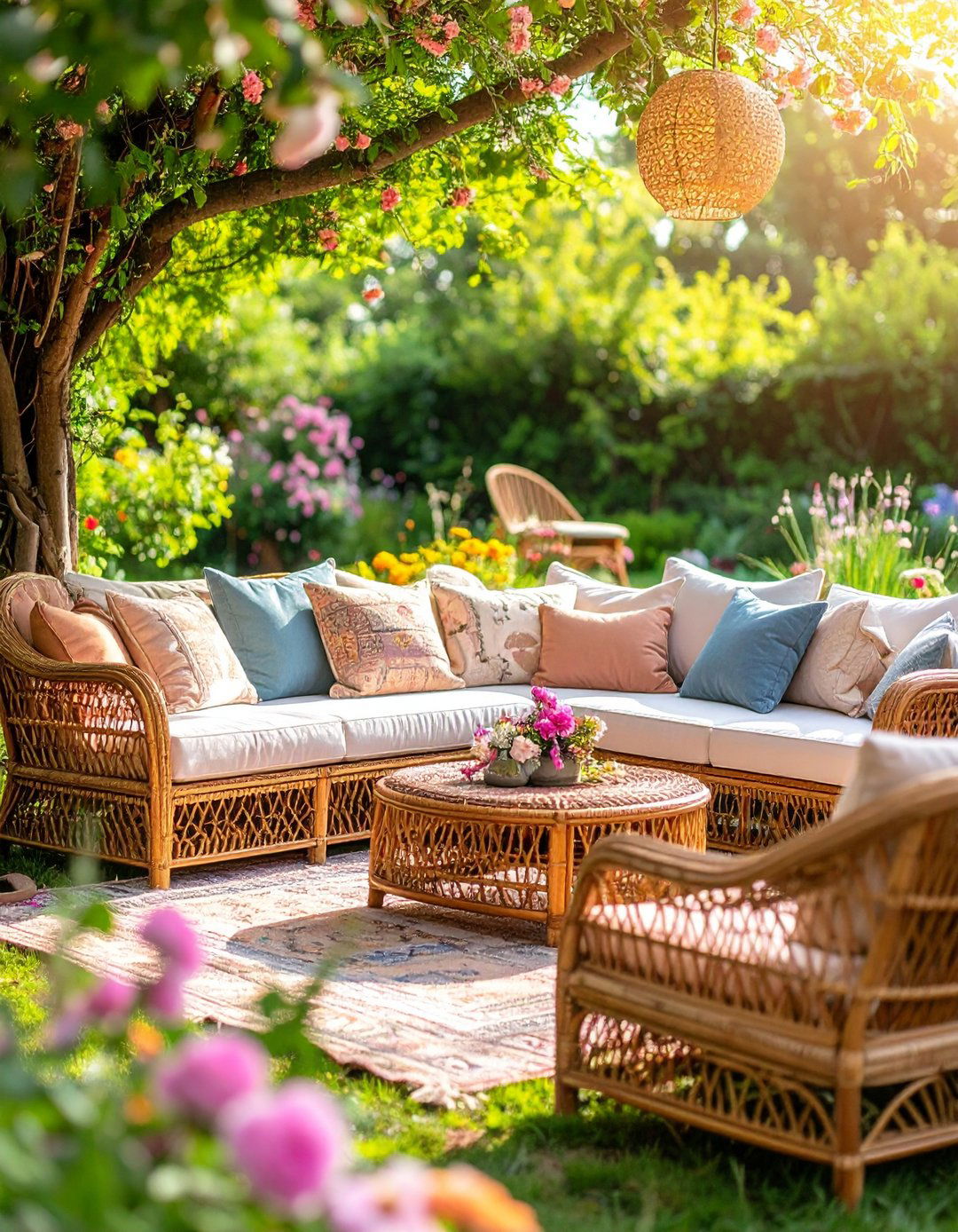 Cozy Outdoor Lounge with Garden Inspired Textiles and Pillows - 20 Garden Wedding Ideas