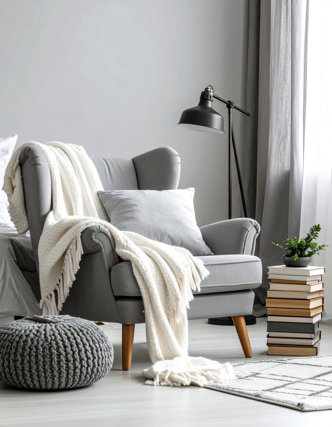 Cozy Reading Nook in a Grey and White Bedroom for Relaxation - 20 Grey and White Bedroom Ideas