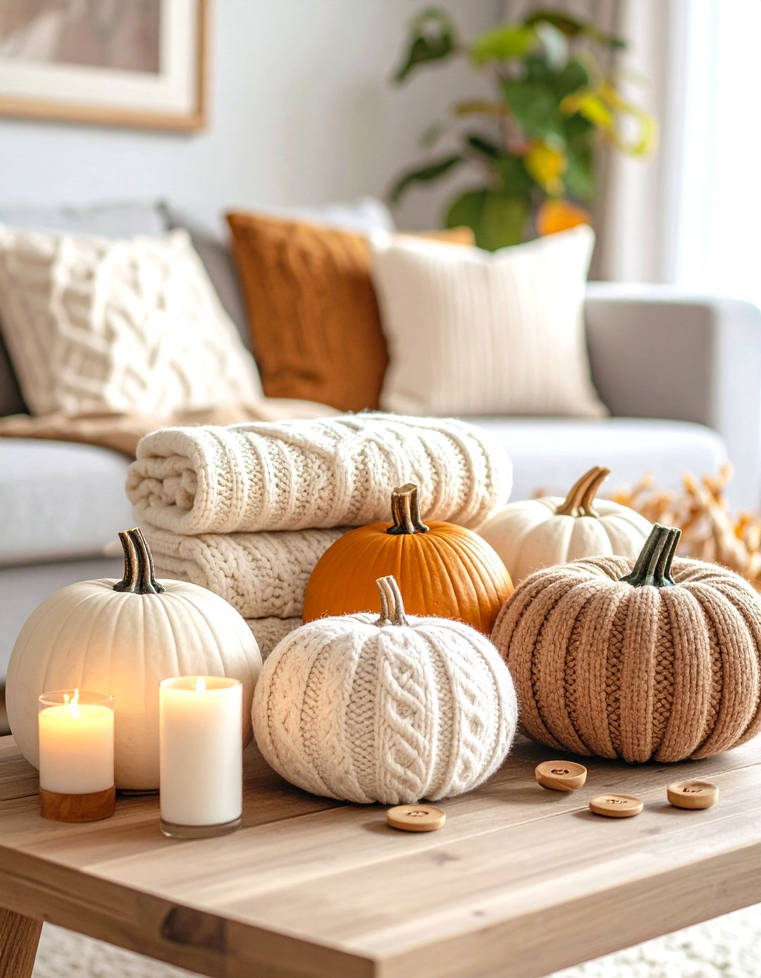 Cozy Sweater Pumpkin Decor Display - 20 Pumpkin Decor Ideas