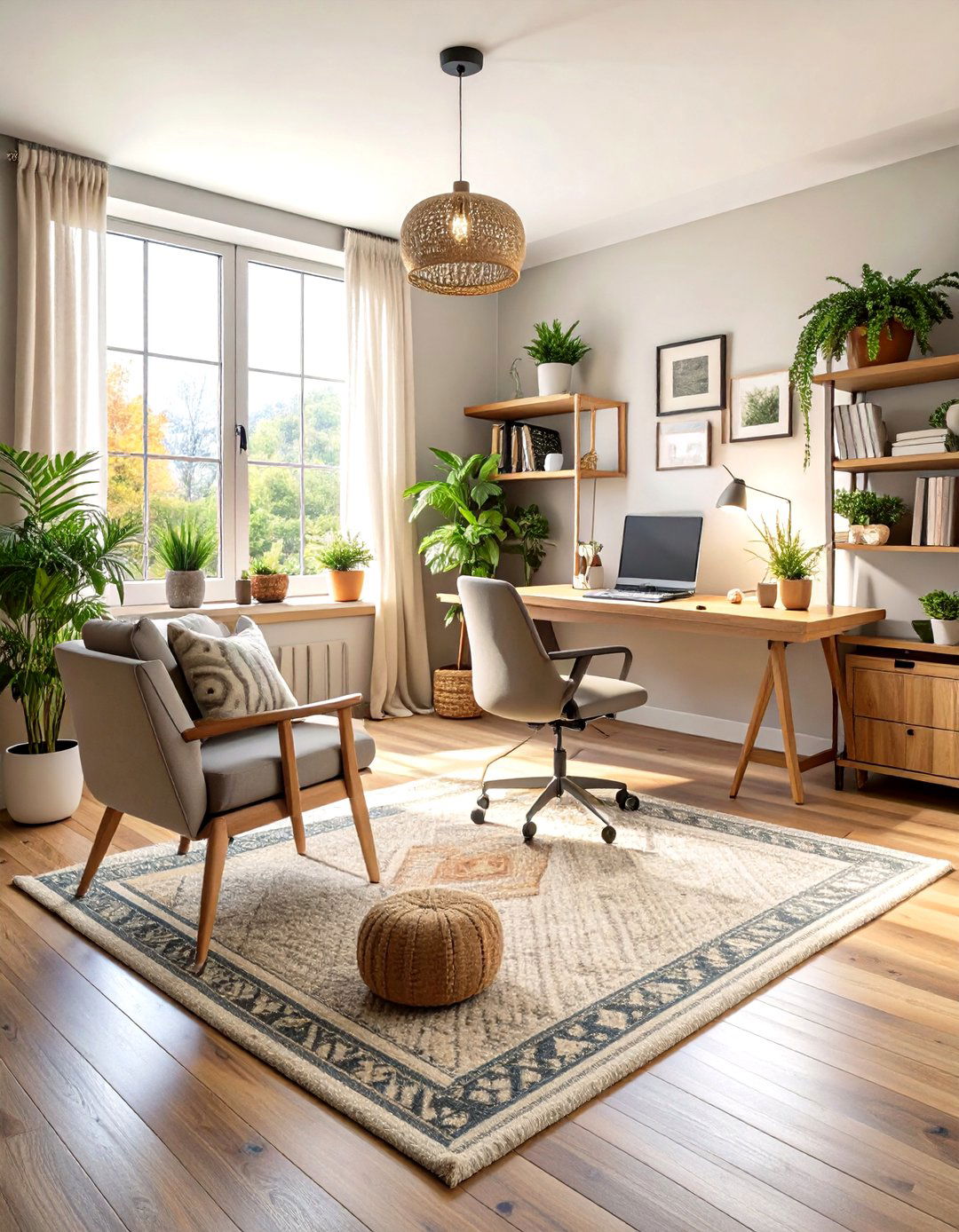 Cozy Textiles and Area Rugs Ground the Work Zone - 20 Home Office Decor Ideas