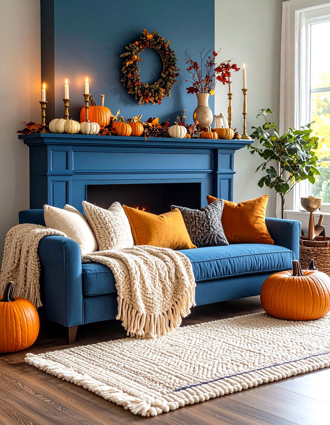 Cozy Textured Textile Mantel - 20 Fall Mantel Decor Ideas