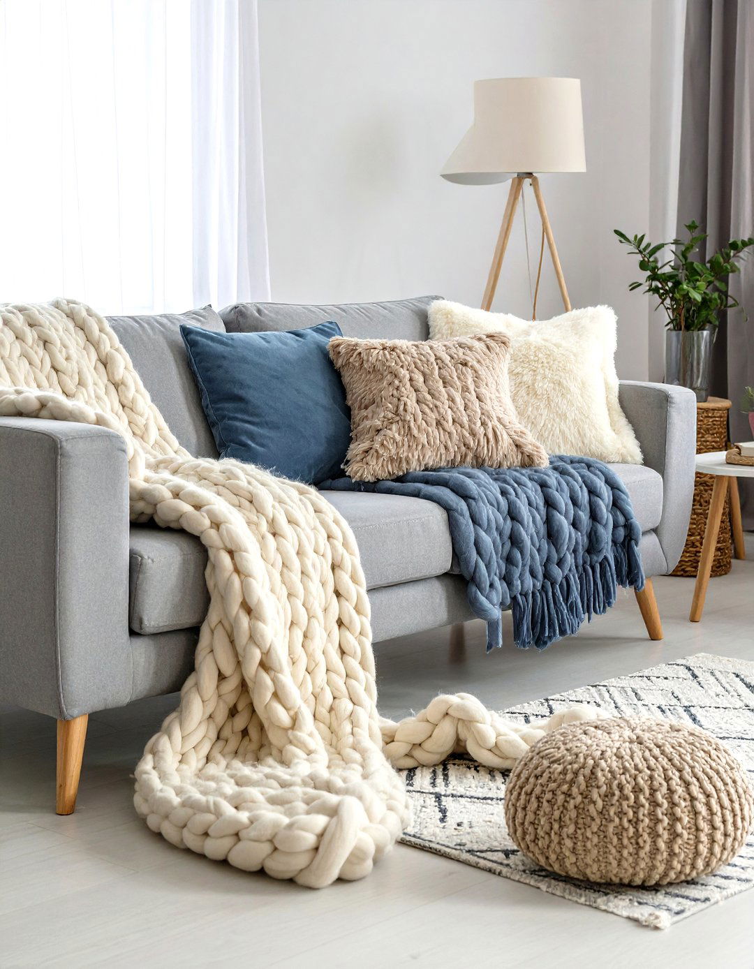 Cozy Throws Adding Depth to Grey and Cream Living Rooms - 20 Grey and Cream Living Room Ideas