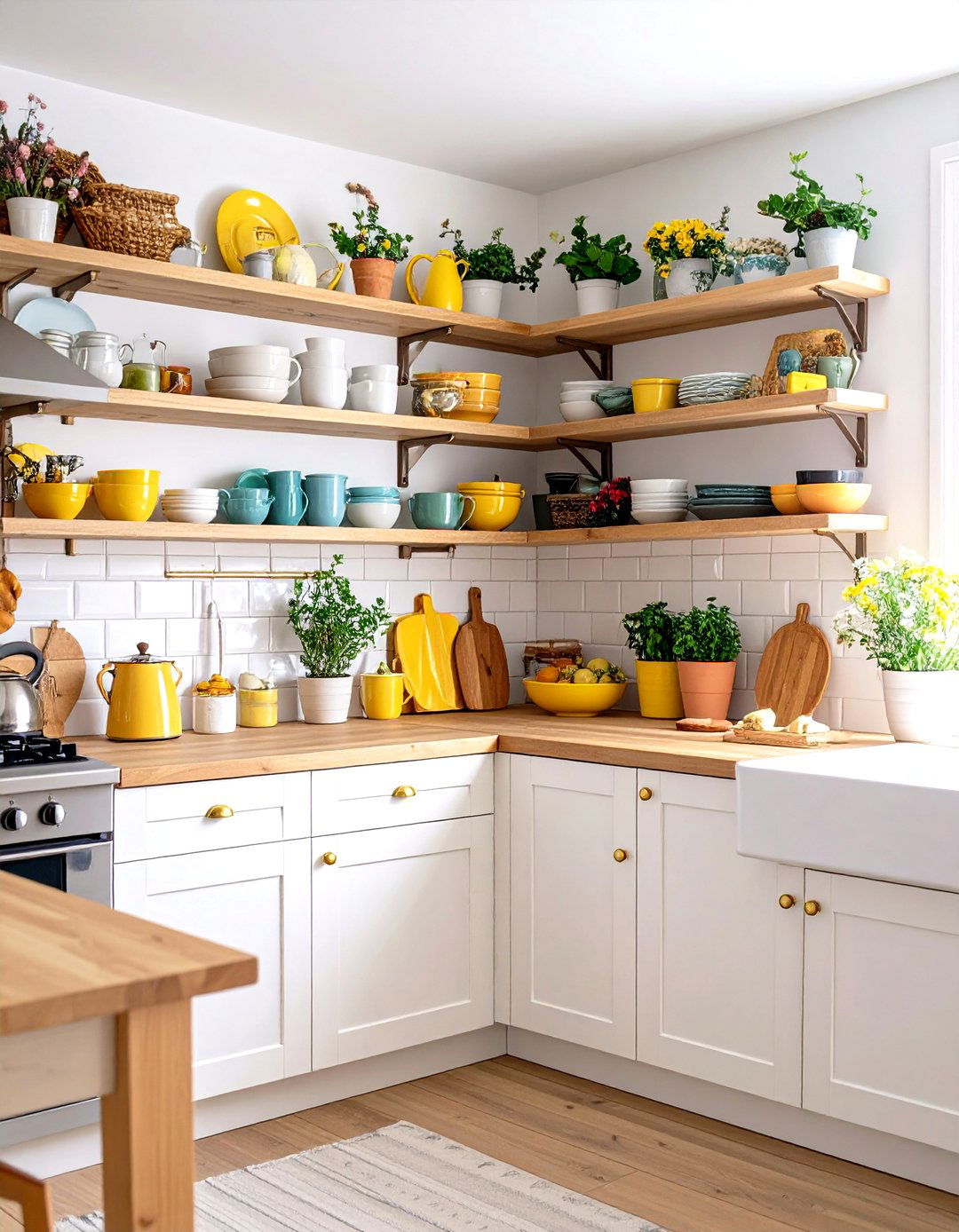 Cozy White Farmhouse Kitchen with Open Shelving Display - 20 White Farmhouse Kitchen Ideas