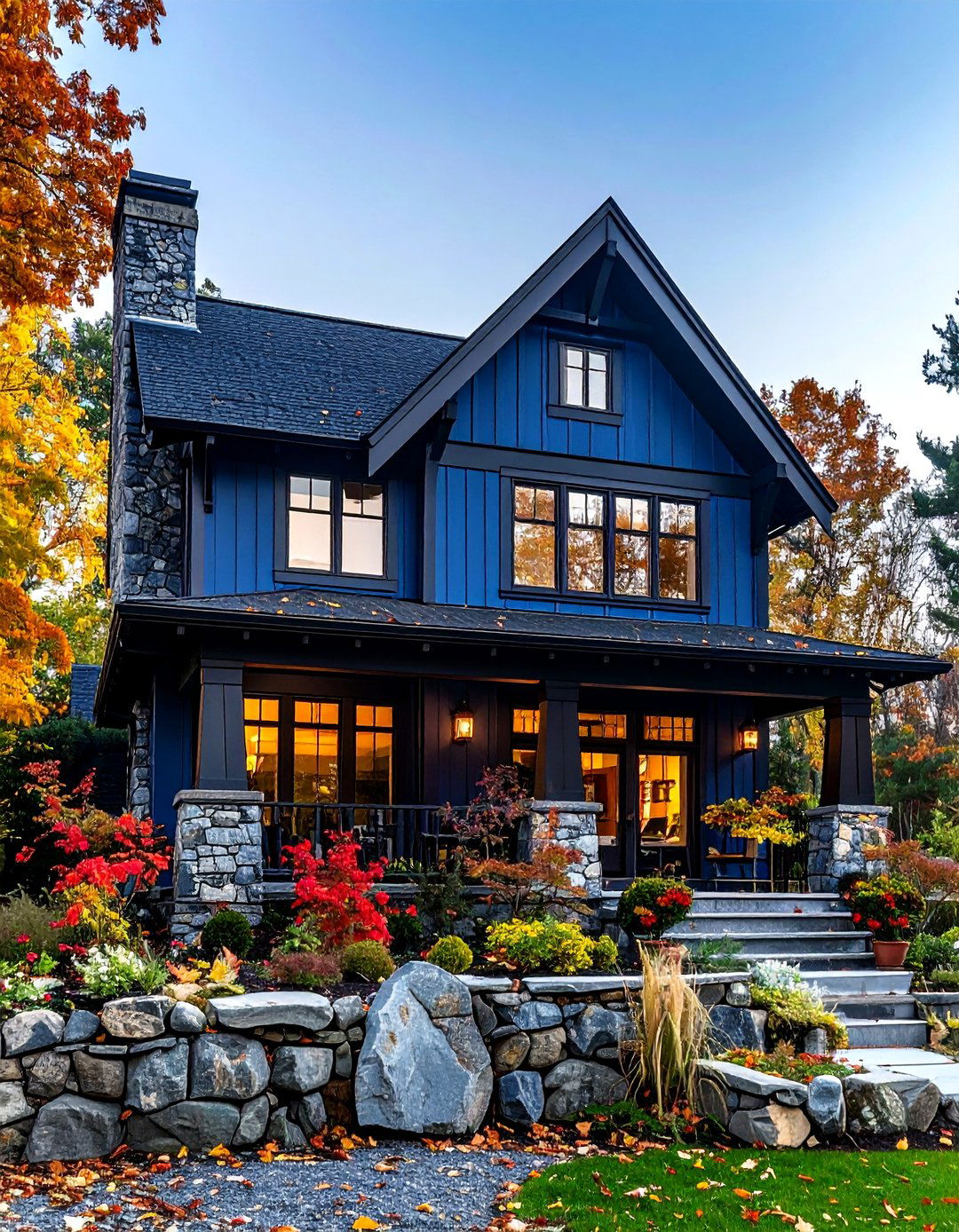 Craftsman Board and Batten Drama - 20 Dark Blue House With Black Trim