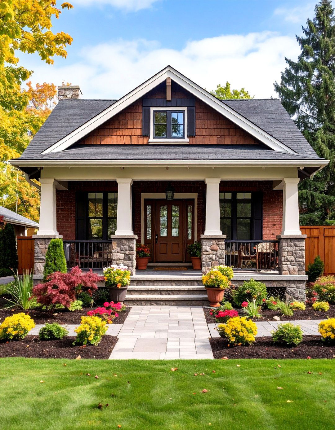 Craftsman Brick Houses with Stone Porch Column Accents - 20 Brick Houses With Stone Accents