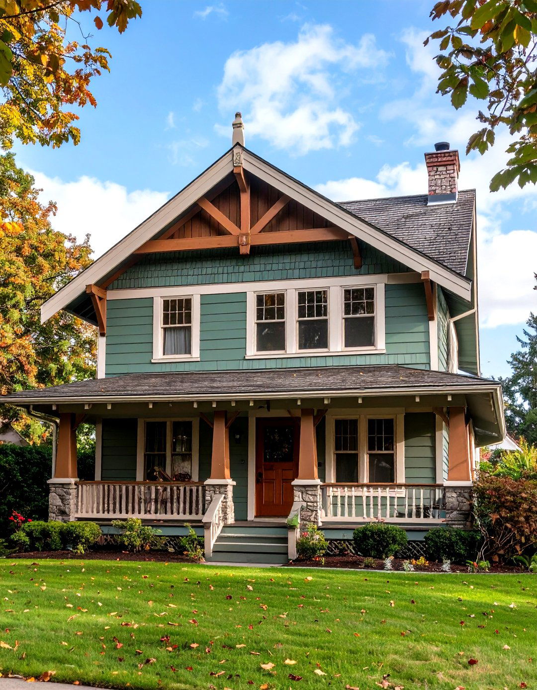 Craftsman Bungalow Detailing - 20 Sage Green House With Brown Trim Ideas