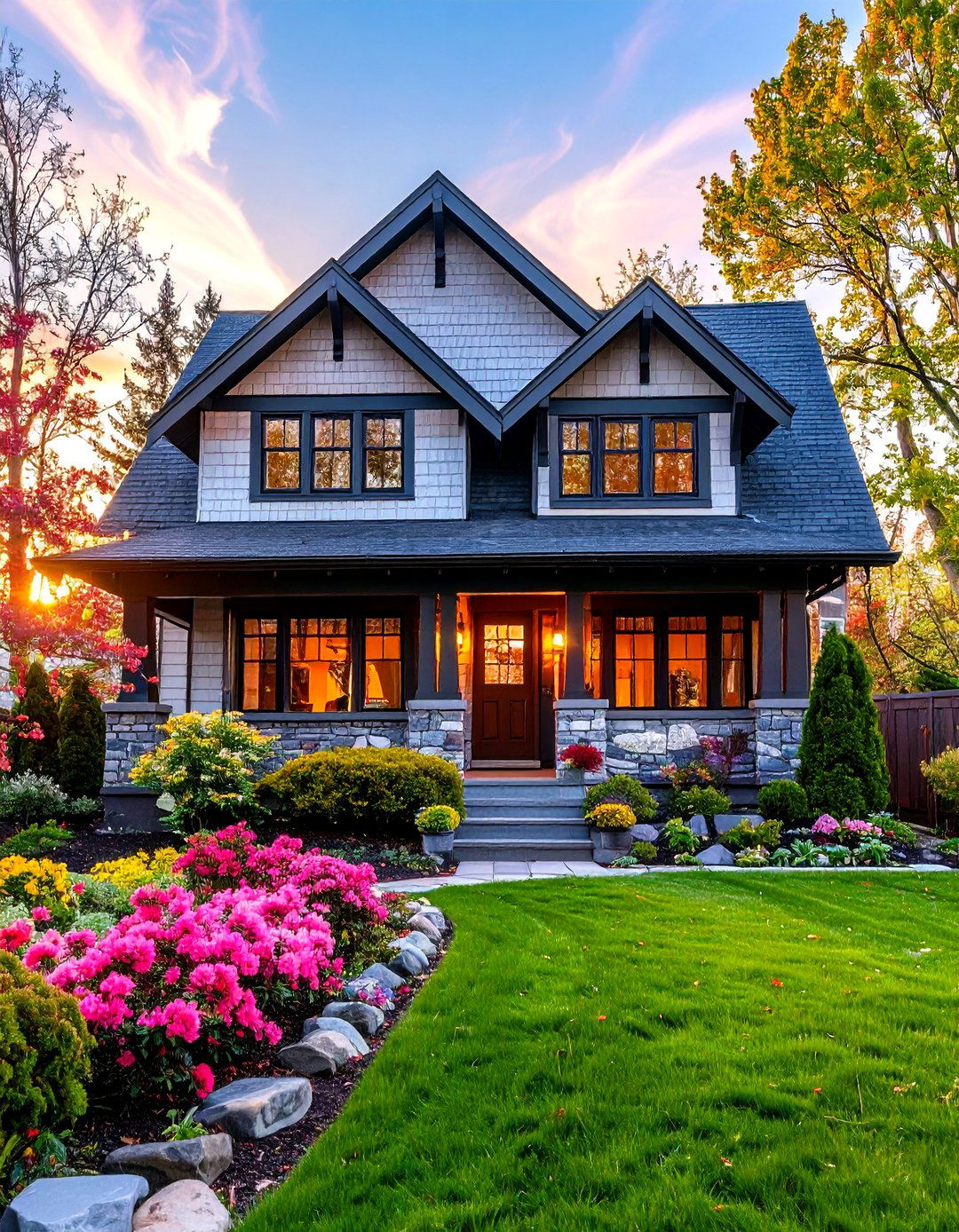 Craftsman Bungalow House with Black Steel Look Windows - 20 Houses With Black Windows