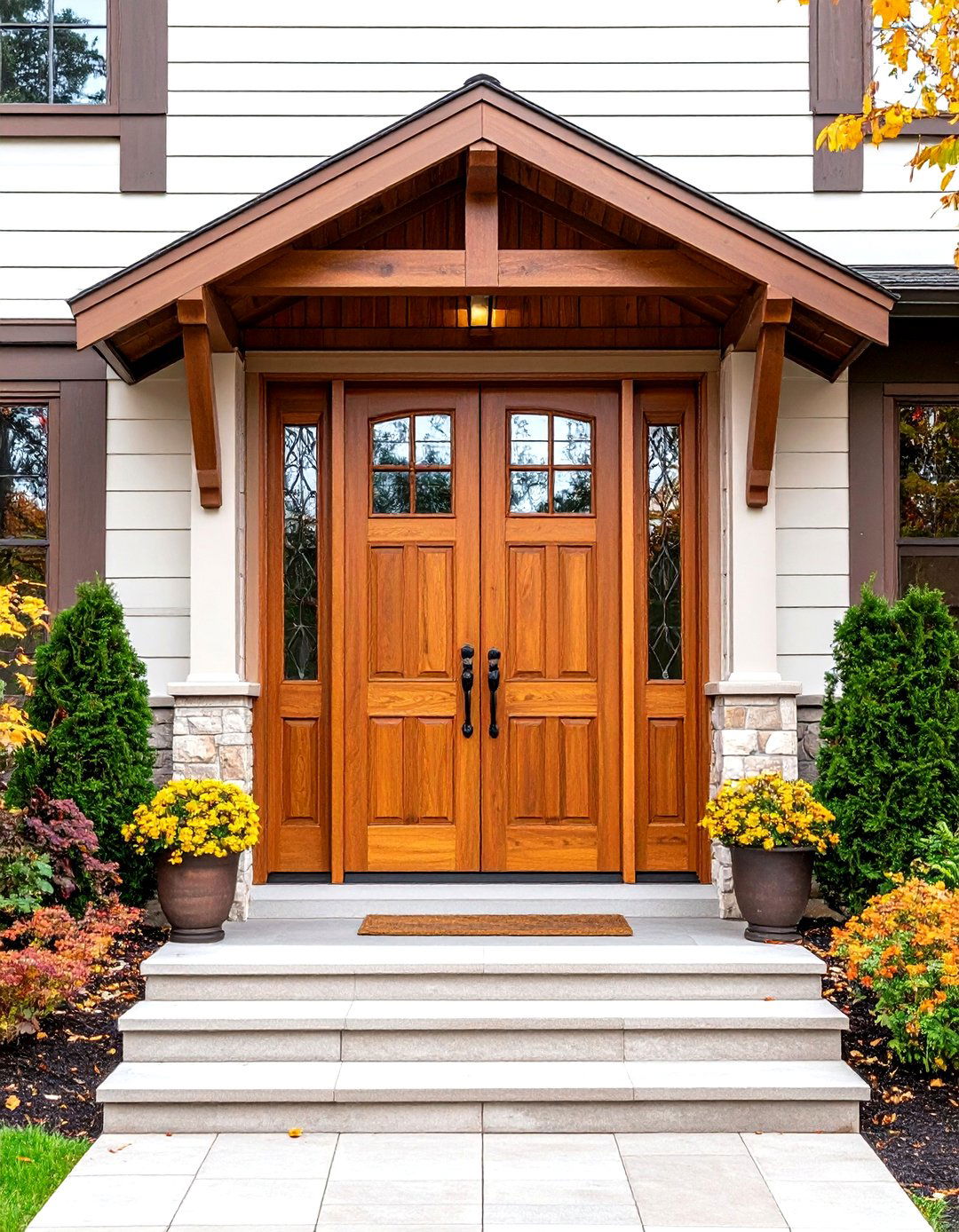 Craftsman Double Front Door with Sidelights - 20 Double Front Door Ideas